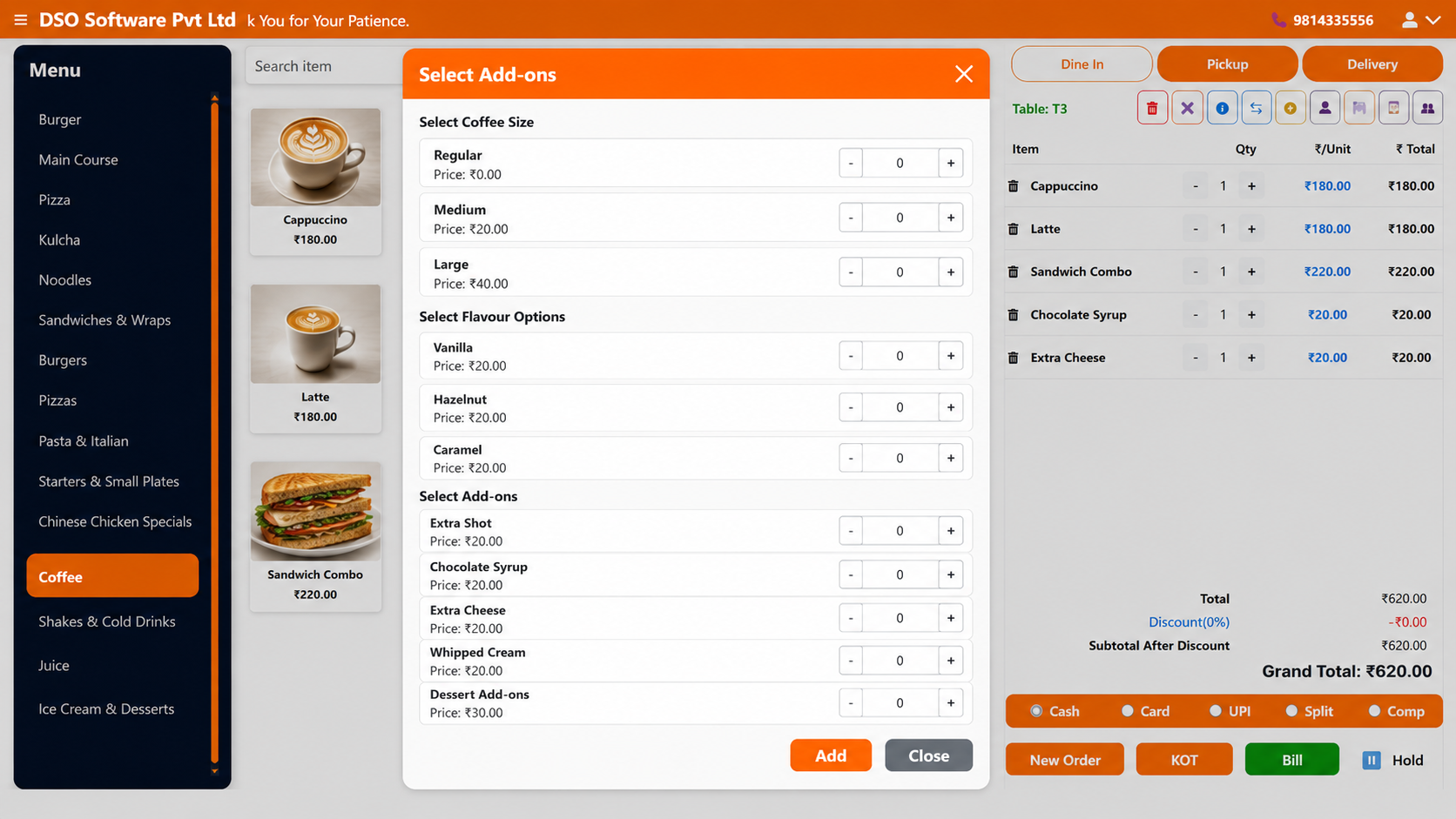 Cafe Menu Selection