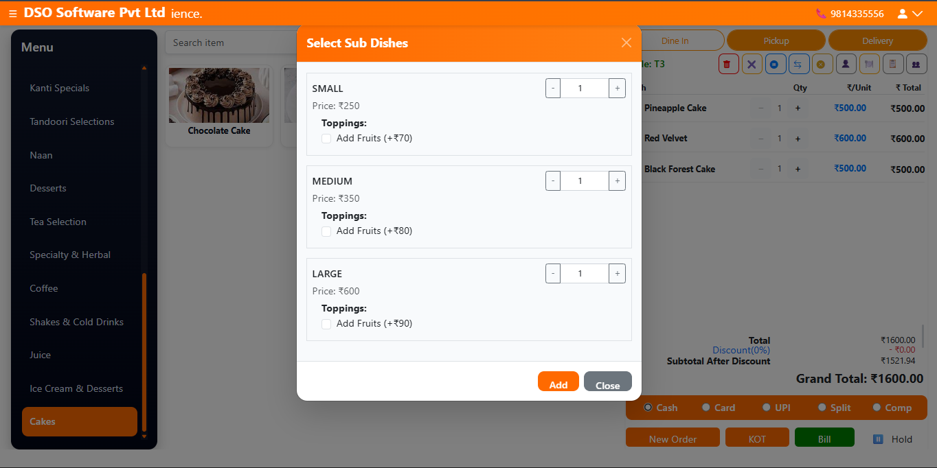 Bakery Menu Selection